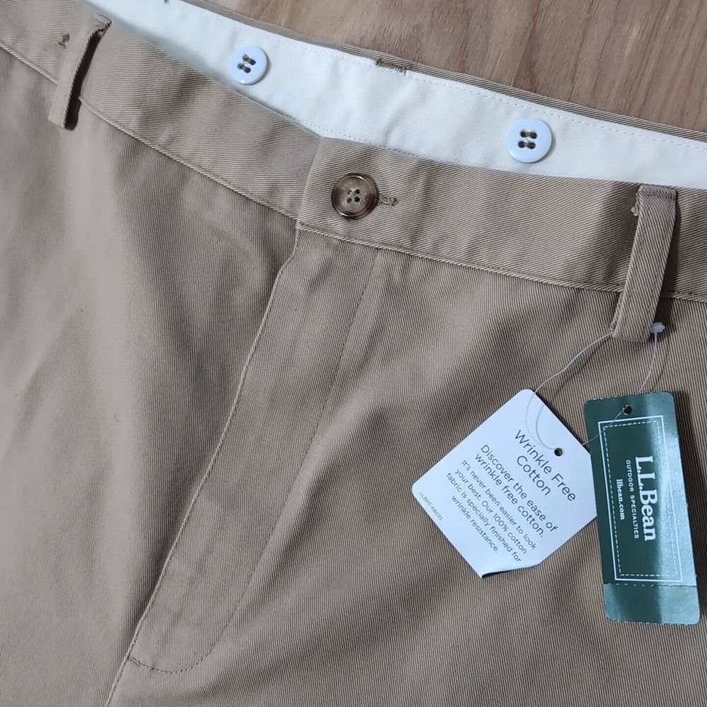 NEW LL Bean Men's Wrinkle-Free Double‎ L Chinos, Natural Fit Pleated 40x34